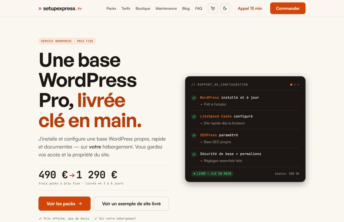Aperçu du site SetupExpress
